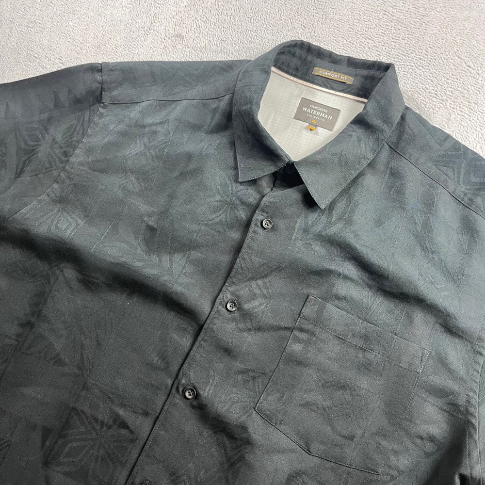 Quiksilver Waterman Collection Men XXL Black Tropical Jacquard Shirt Comfort Fit
